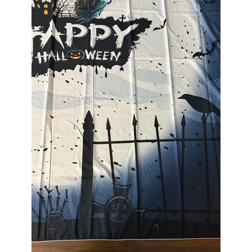 Happy Halloween Cemetery Bats Pumpkin Scarecrow Cloth Banner 59 x 79